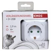 Kép 6/8 - Hosszabbító - kocka 1,9 m / 4 aljzat / fehér / PVC / USB / 1,5 mm2