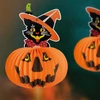 Kép 3/3 - Halloween-i tökös lampion - macskával - akasztható - 26 cm