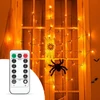Kép 1/6 - Pókháló fényfüggöny pókkal - melegfehér 60 db LED - USB-s