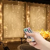 Kép 1/5 - Fényfüggöny - 100 db melegfehér LED-del - 3 x 1 m - 230V - távirányítós