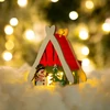 Kép 1/5 - Karácsonyi LED dekor házikó - melegfehér - fa - 2 féle - 6,9 x 8,9 x 6 cm - 12 db / display