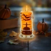 Kép 1/4 - Halloween-i LED gyertya dekoráció - sírkő - narancs LED - 3 x LR1130 - 5 x 5 x 10 cm