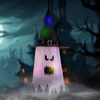 Kép 1/2 - Halloween-i LED dekor - szellem - rózsaszín - 10 színes LED - akasztható - 2 x 2032 - 75 x 35 cm