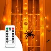 Kép 1/6 - Pókháló fényfüggöny pókkal - melegfehér 60 db LED - USB-s