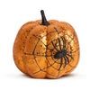Kép 1/2 - Halloween-i tök dekoráció - narancs glitteres - pókhálóval - 15 cm