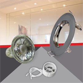 Kerek alakú Króm színű fix állású keret, 5 W Meleg fehér COB spot LED fényforrás Szett
