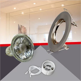 Kerek alakú Matt króm színű fix állású keret, 5 W Meleg fehér COB spot LED fényforrás Szett