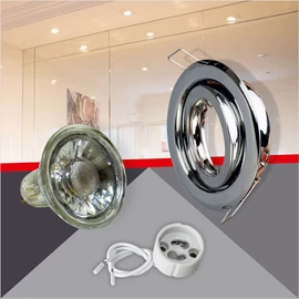 Kerek alakú Króm színű billenthető állású keret, 5 W Meleg fehér COB spot LED fényforrás Szett