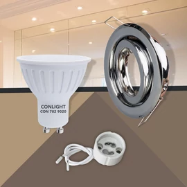 Kerek alakú Króm színű billenthető állású keret, 5 W Napfény fehér spot LED fényforrás Szett