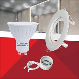Kerek alakú Fehér színű fix állású keret, 5 W Meleg fehér spot LED fényforrás Szett
