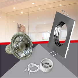 Négyzet alakú Szatén nikkel színű fix állású keret, 5 W Meleg fehér COB spot LED fényforrás Szett