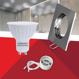 Négyzet alakú Szatén nikkel színű fix állású keret, 5 W Hideg fehér spot LED fényforrás Szett