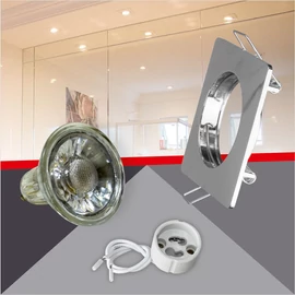 Négyzet alakú Króm színű fix állású keret, 5 W Meleg fehér COB spot LED fényforrás Szett