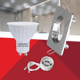 Négyzet alakú Króm színű fix állású keret, 5 W Hideg fehér spot LED fényforrás Szett