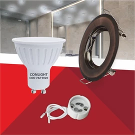 Kerek alakú Antik bronz színű fix állású keret, 5 W Meleg fehér spot LED fényforrás Szett