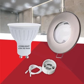 Kerek alakú Szatén nikkel színű fix állású Kültéri IP44 keret, 5 W Napfény fehér spot LED fényforrás Szett