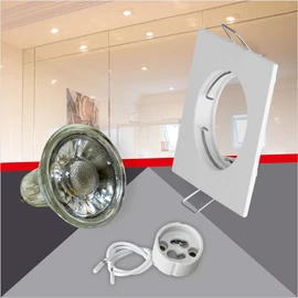 Négyzet alakú Fehér színű fix állású keret, 5 W Meleg fehér COB spot LED fényforrás Szett
