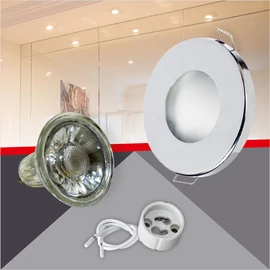 Kerek alakú Króm színű fix állású Kültéri IP44 keret, 5 W Meleg fehér COB spot LED fényforrás Szett