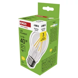 LED izzó Filament A60 / E27 / 3,4 W (40 W) / 470 lm / Természetes fehér