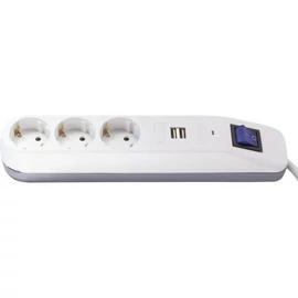 Asztali elosztó "ICE" 3-as kapcsolóval 2USB-vel 1.4m fehér-szürke 0014348100
