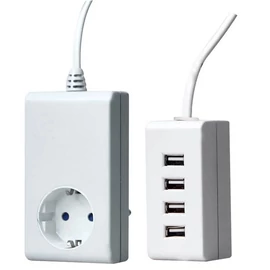 Földelt köztes csatlakozóaljzat, USB töltő 4-es asztali töltő 1m vezetékkel 0432H
