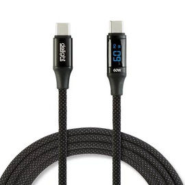 Adatkábel - Type-C / Type-C - teljesítmény kijelzéssel - fekete - 1 m - 3 A - 60W