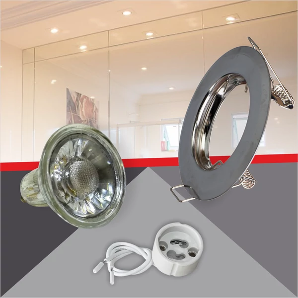 Kerek alakú Króm színű fix állású keret, 5 W Meleg fehér COB spot LED fényforrás Szett