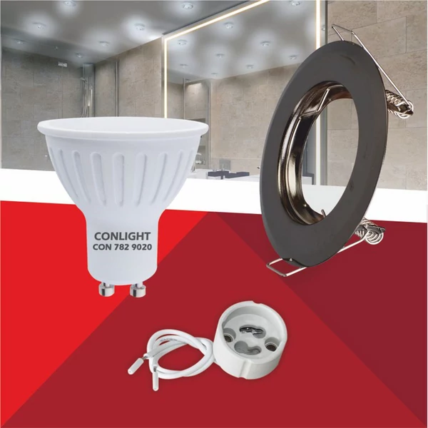 Kerek alakú Grafit színű fix állású keret, 5 W Napfény fehér spot LED fényforrás Szett