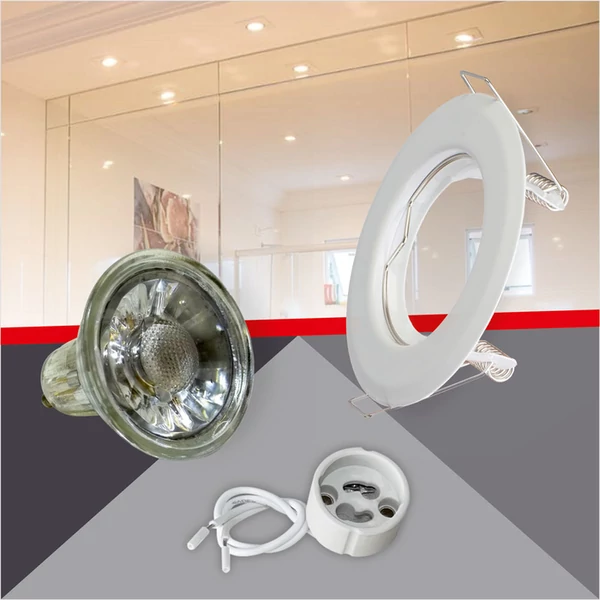 Kerek alakú Fehér színű fix állású keret, 5 W Meleg fehér COB spot LED fényforrás Szett
