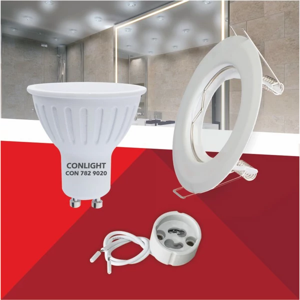Kerek alakú Fehér színű fix állású keret, 5 W Hideg fehér spot LED fényforrás Szett