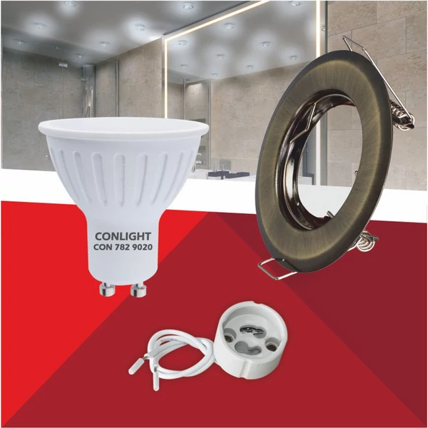 Kerek alakú Matt réz színű fix állású keret, 5 W Napfény fehér spot LED fényforrás Szett