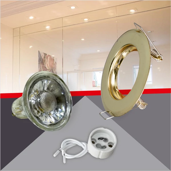 Kerek alakú Arany színű fix állású keret, 5 W Meleg fehér COB spot LED fényforrás Szett