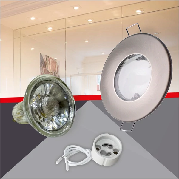 Kerek alakú Szatén nikkel színű fix állású Kültéri IP44 keret, 5 W Meleg fehér COB spot LED fényforrás Szett