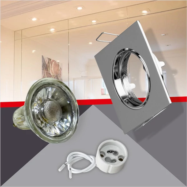 Négyzet alakú Króm színű billenthető állású keret, 5 W Meleg fehér COB spot LED fényforrás Szett