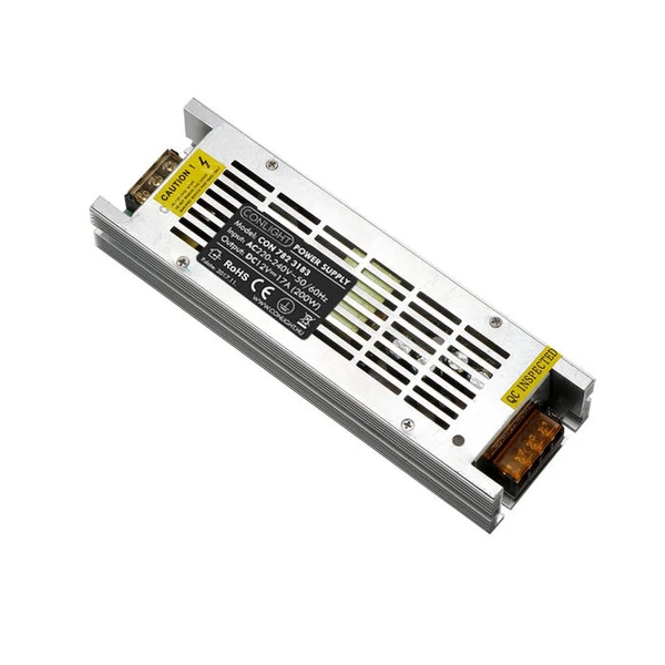 200W SLIM Egyenfeszültségű stabilizált fémházas beltéri tápegység, ventillátor nélkül!