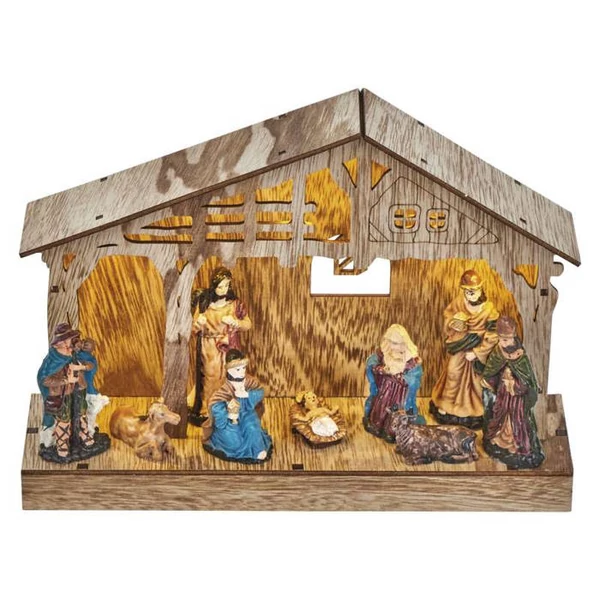KARÁCSONYI DEKO BETLEHEN 26x19cm 5LED 3xAA IDŐZÍTŐ MELEG F.