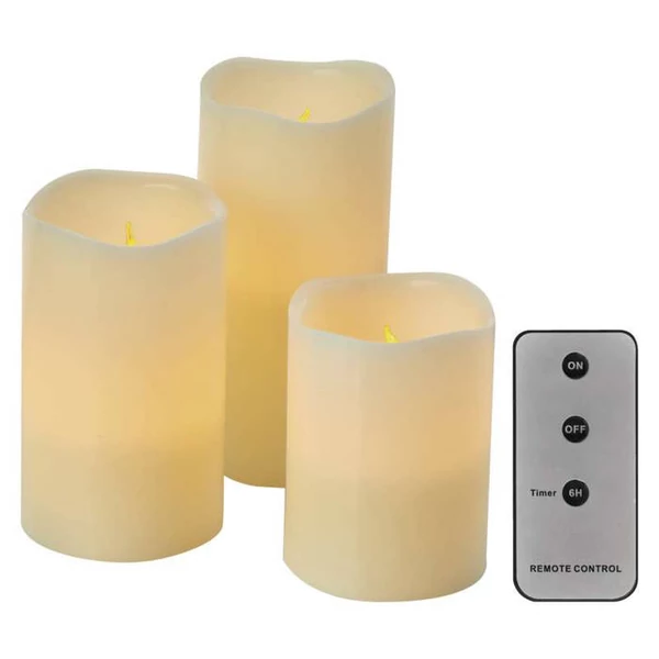 HOME DECO LED GYERTYA 3DB KÖR 7.5x10/12.5/15 9xAAA TÁV. VINT