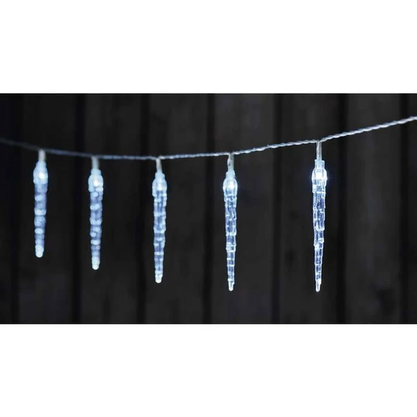 KARÁCSONYI FÉNYF JÉGCSAP 10LED 2×AA IDŐZÍTŐ HIDEG FEHÉR
