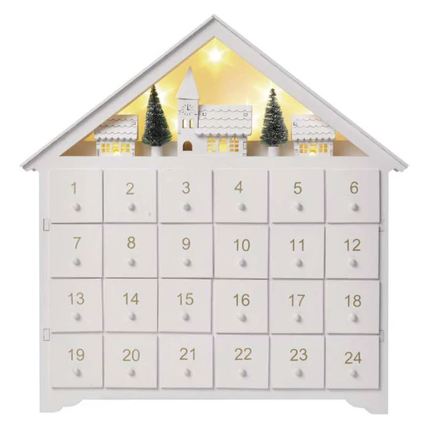 KARI DEKO ADVENTI HÁZ FEHÉR 33x35 8LED 2xAA ID MF