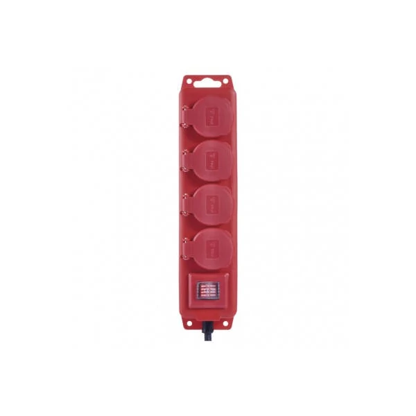 Hosszabbító 3 m / 4 aljzat / kapcsolós / fekete-piros / gumi-neoprén / 1,5 mm2