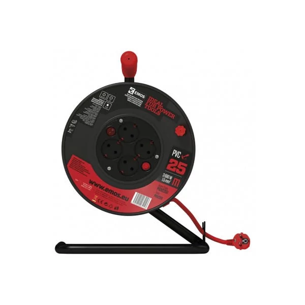 Kábeldob 25 m / 4 aljzat / piros / PVC / 230 V / 1,5 mm2