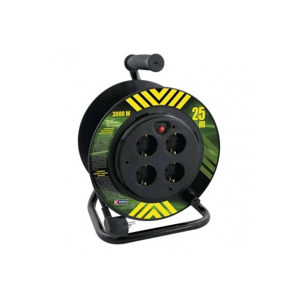 Kábeldob 25 m / 4 aljzat / fekete / PVC / 230 V / 1,5 mm2