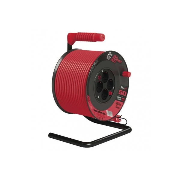 Kábeldob 50 m / 4 aljzat / piros / PVC / 230 V / 1,5 mm2