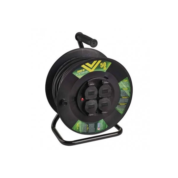 Kültéri kábeldob 50 m / 4 aljzat / fekete / gumi / 230 V / 1,5 mm2