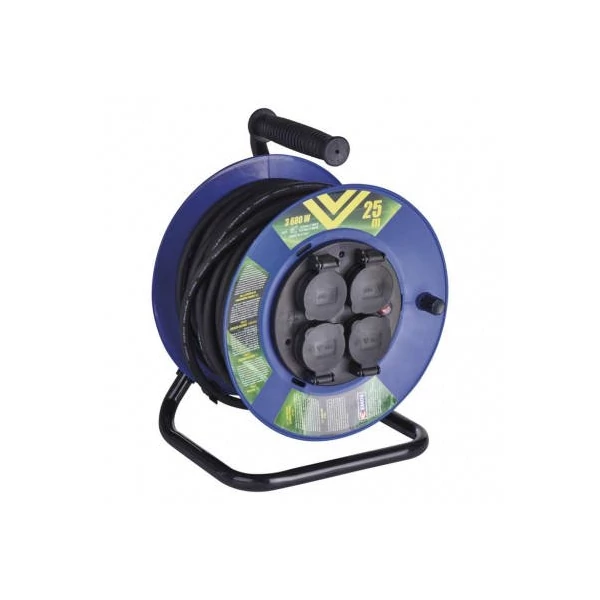 Kültéri kábeldob 25 m / 4 aljzat / fekete / gumi / 230 V / 2,5 mm2