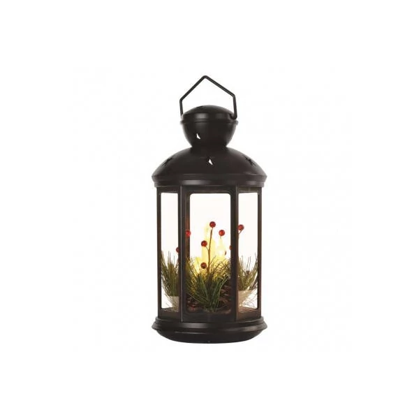 LED dekoráció – karácsonyi lámpa gyertyákkal, fekete, 35,5 cm, 3x C, beltéri, vintage