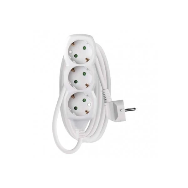 Hosszabbító 2 m / 3 aljzat / fehér / PVC / 1 mm2