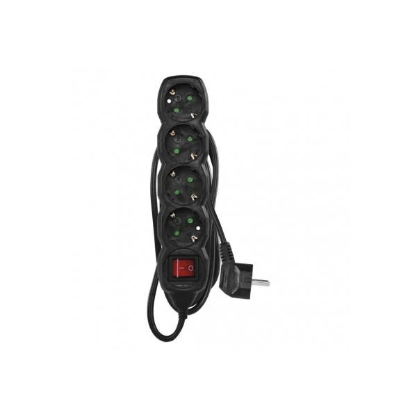 Hosszabbító 1,5 m / 4 aljzat / kapcsolós / fekete / PVC / 1,5 mm2