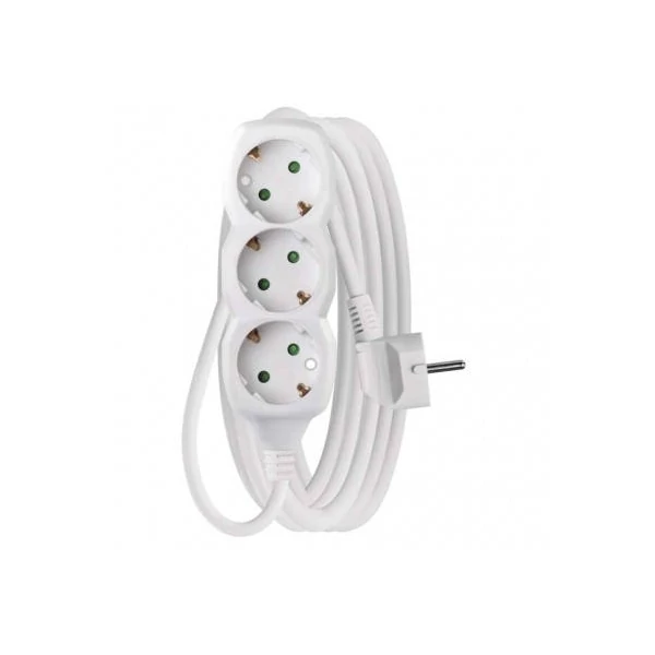 Hosszabbító 5 m / 3 aljzat / fehér / PVC / 1,5 mm2