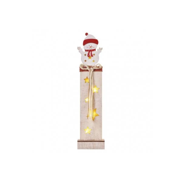 LED dekoráció, fa – hóember, 46 cm, 2x AA, beltéri, meleg fehér, időzítő